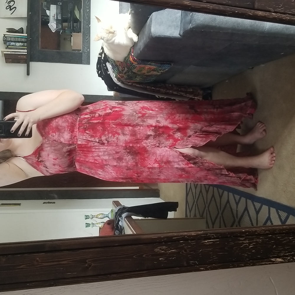 red tie dye handkerchief dress